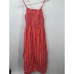 Cleobella Lacey Red Smocked Striped Cotton Linen Blend Maxi Dress Women's Size M